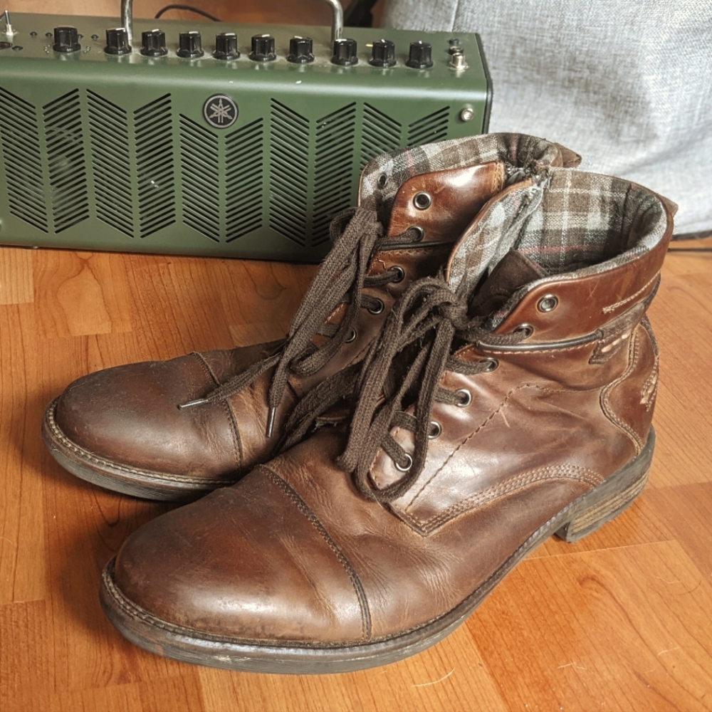 Alfani Brand Coffee Brown Leather Lace-up Boots